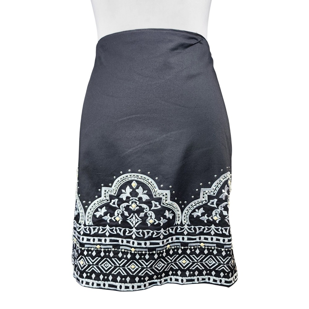 White House Black Market Beaded Pencil Skirt Womens 6 Embroidered Cotton Boho